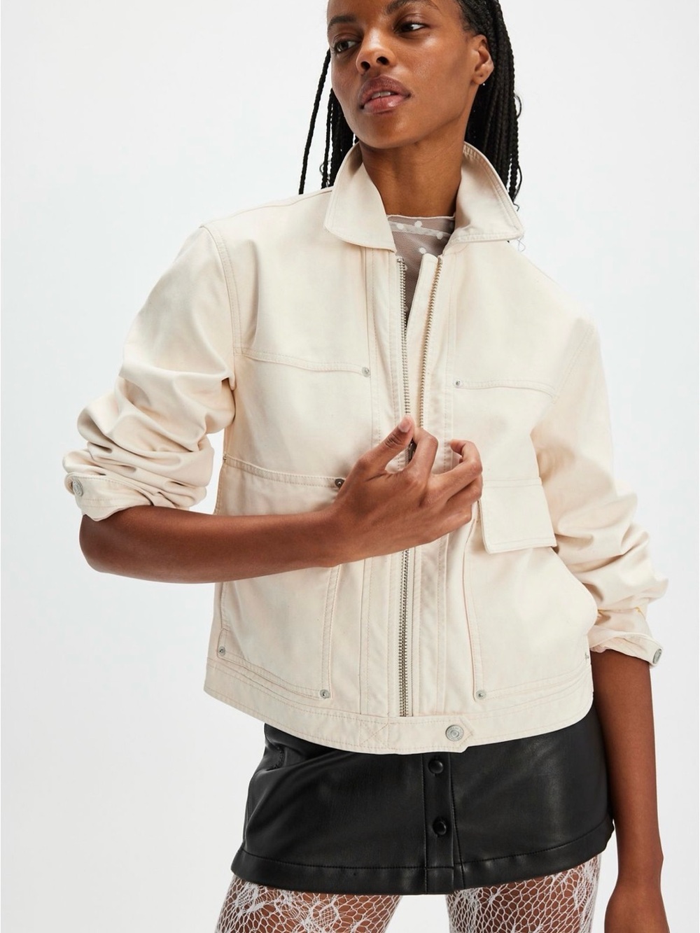 Free People We The Free Romy Suede Jacket - Off-White / Cream - Size Small
